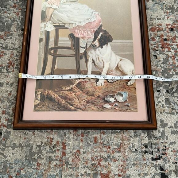 Victorian Lithograph Print Picture frame"Faithful Friend" Girl And Puppy Dog - Picture 4 of 8